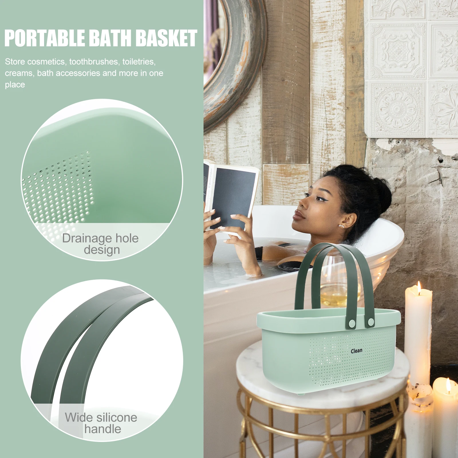 

Portable Shower Storage Basket Plastic Bath Containers Drain Holes Ventilation Cosmetics Toothbrushes Toiletries Creams Bath