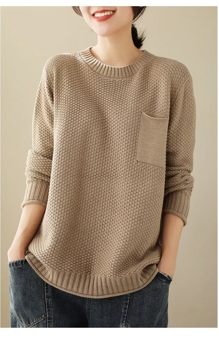 Yasuk Autumn Winter Fashion Casual Women's Loose Slim All-Match Gentle Twist Print Pullover Knitted Sweater  Simple