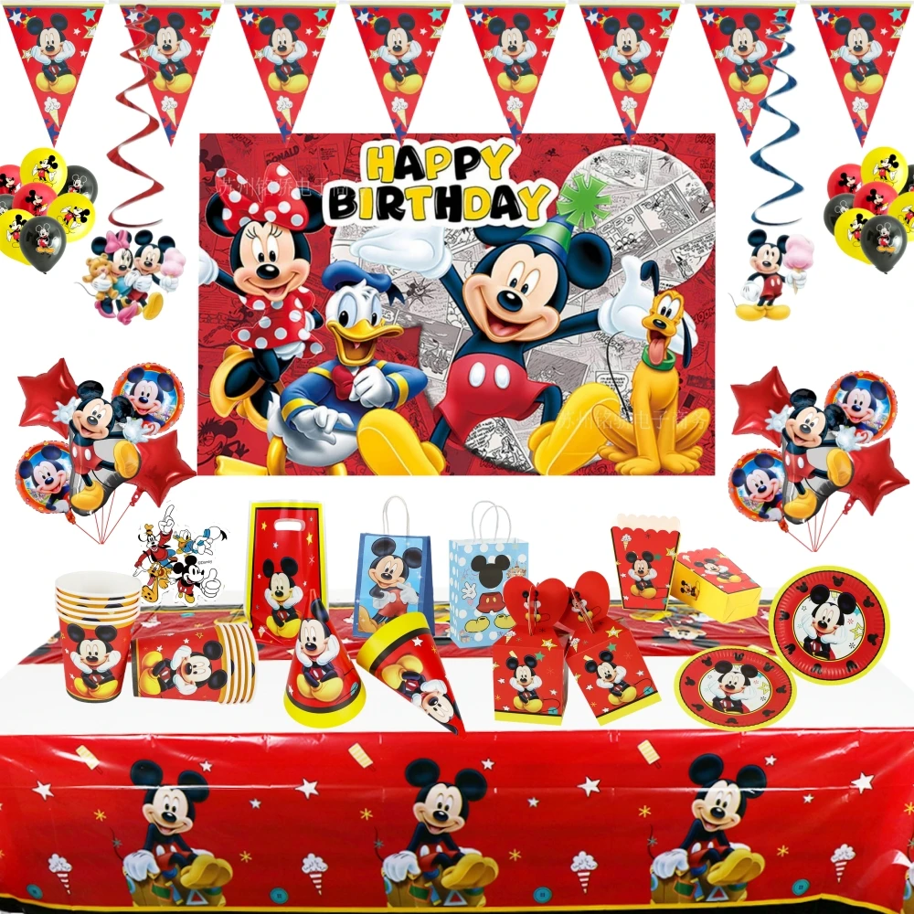 Disney Mickey Mouse Kids Party Decoration Birthday Hat Boys Balloons Paper Cups Plate Tablecloth Baby Shower Disposable Supplies