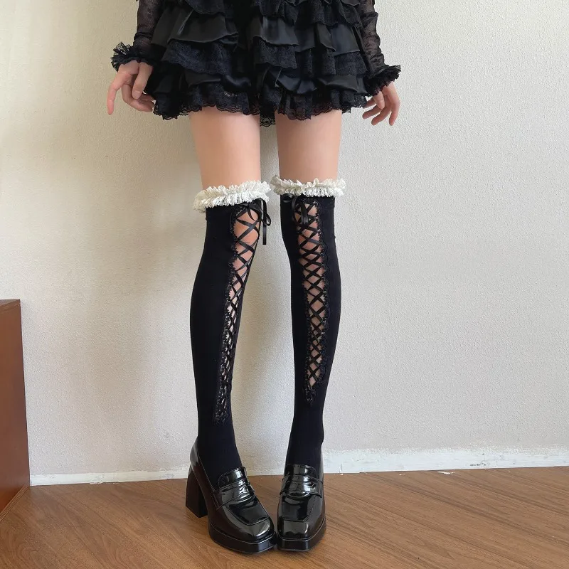 Japanese Subculture Y2K Hot Girl Ballet Style Socks Lace-up Wool Lace Lolita Over-the-knee Stockings For Women's Kawaii Hosiery