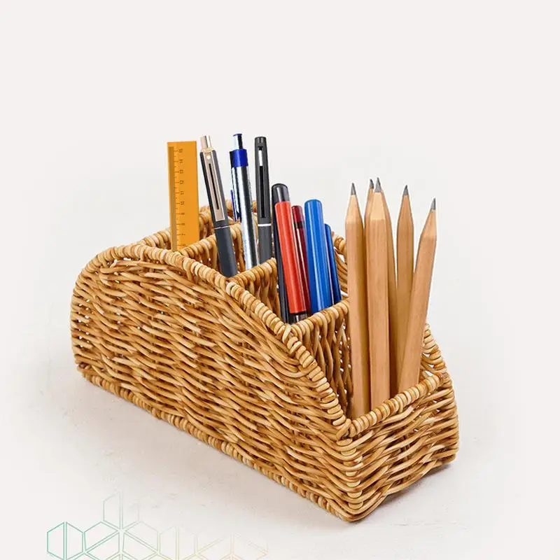 Geflochtene Aufbewahrungsbox mit Fächern aus Synthetik-Rattan, Organizer-Korb oder Schreibtisch-Organizer für Zuhause und Büro