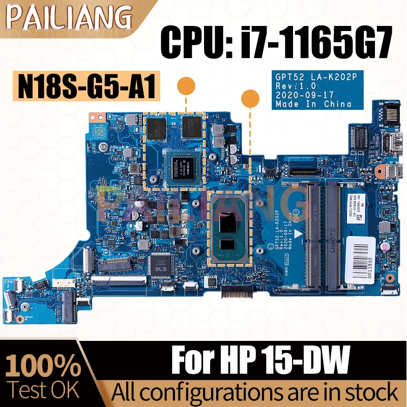 For HP 15-DW Laptop Mainboard LA-K202P i7-1165G7 N18S-G5-A1 M29213-001 M29213-601 Notebook Motherboard Full Tested