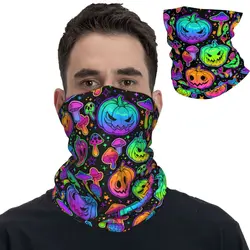 Magic Mushrooms And Pumpkins Bandana Neck Gaiter Printed Balaclavas Magic Scarf Warm Headband Hiking Unisex Adult Washable