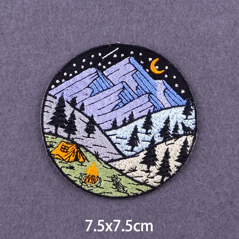 Camping Mountain Iron On Patches DIY Embroidery Patches For Clothes Jeans, Jacket And Backpack Adventure Fusible Patch