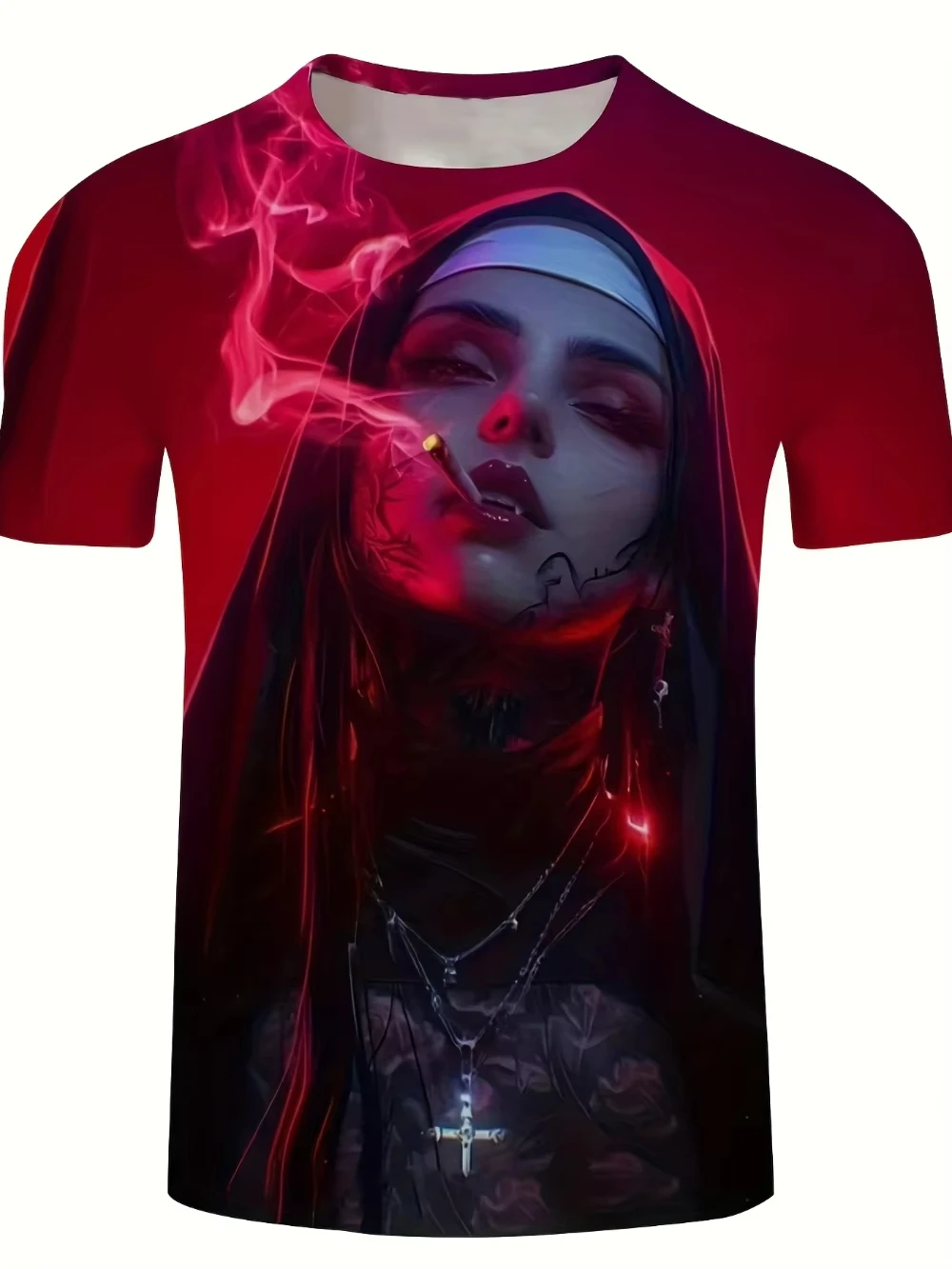 Halloween Smoking Nun graphic T-shirt 3d Printing Summer Leisure Dry Quickly Men's T-Shirt Children's Clothing Tee Y2k Woman