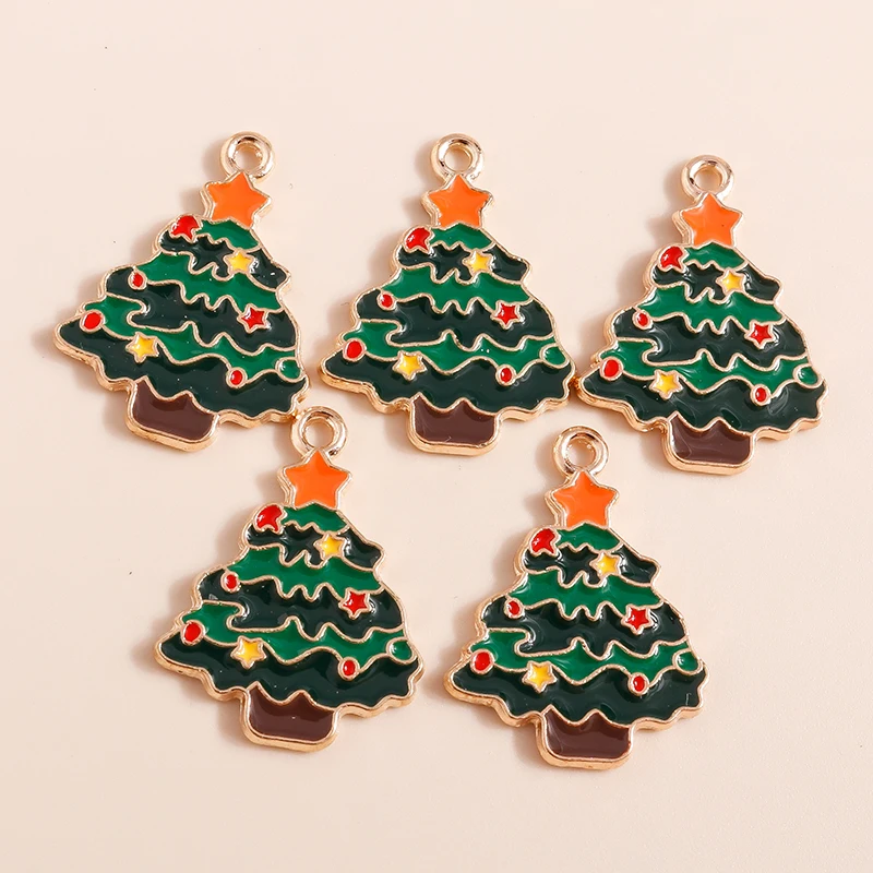 20 Stück gemischte niedliche Emaille-Weihnachtsbaum-Anhänger für die Schmuckherstellung, Tropfenohrringe, Halsketten, Armbänder, DIY-Bastelzubehör – Detail 27