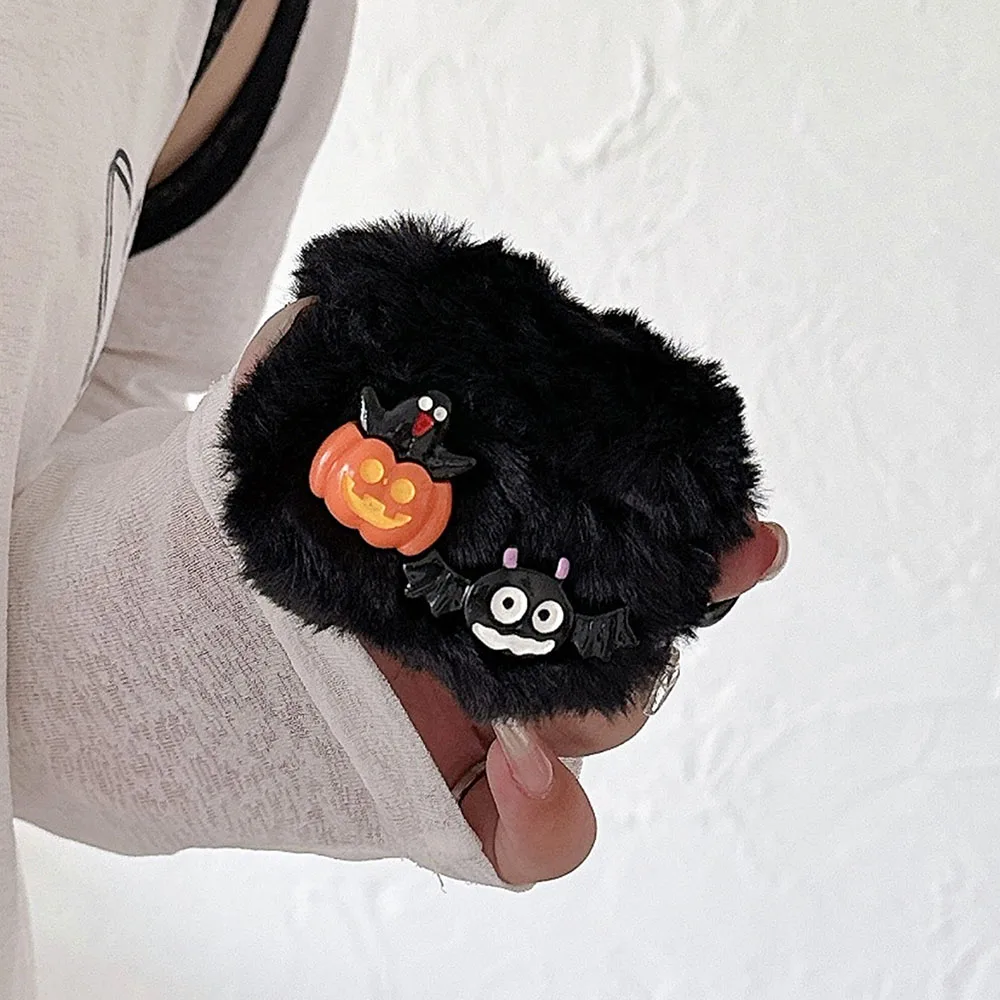 black hairy fluffy halloween silicone earphone case for airpods 2 3 cover for airpods 4 with keychain for airpods pro2 protector