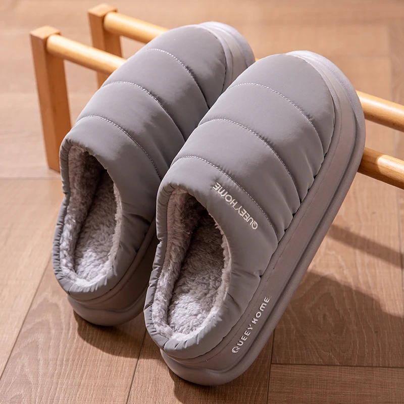Men's New Winter Down Slippers: Non-slip, Fleece-lined, Water-resistant, Couples, Indoor/Outdoor
