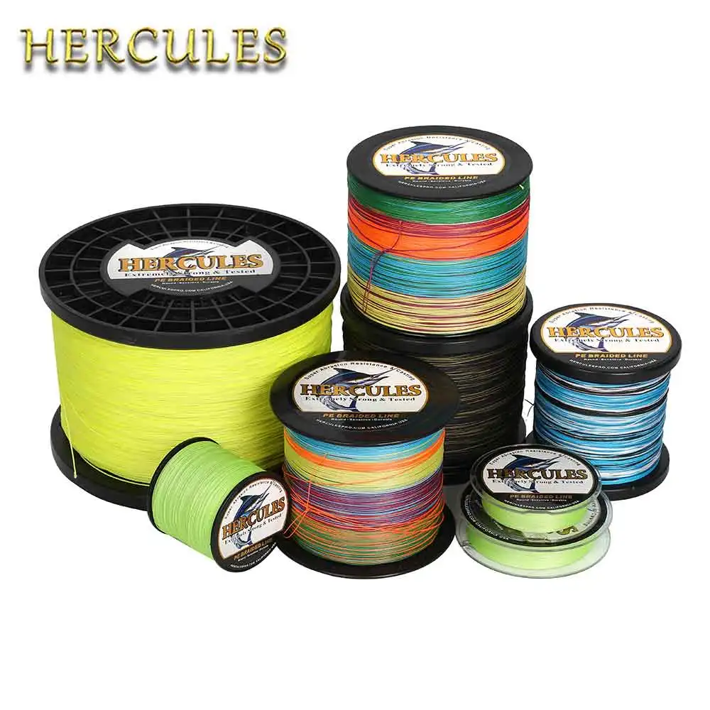 Hercules Braided Fishing Line 4 Strands Wire Super PE Multifilament Fishing Line Braided Weave PE 8- 100lb ﻿Smooth300m 500m1000m