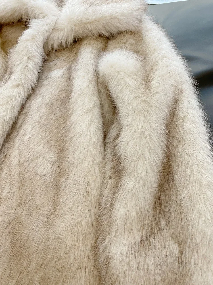 Autumn Winter Thick Coat Warm JacketsLong Faux Fur Coat Women Large Jacket Overcoat White Turn Down Collar Pockets