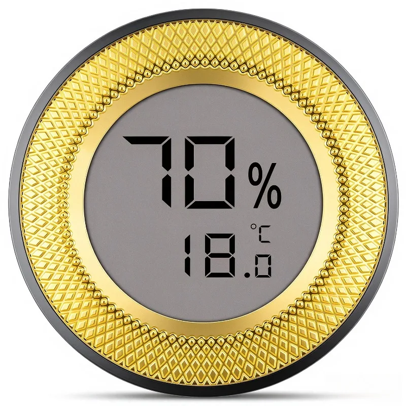 Digital Cigar Hygrometer Thermometer Round Compact Portable Electronic Temperature Humidity Meter for Cigar Humidor Storage
