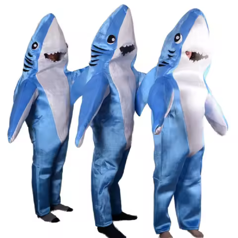 Blue Shark Costume Funny Marine Animal Cosplay Jumpsuits Halloween Costumes for Kids and Adults
