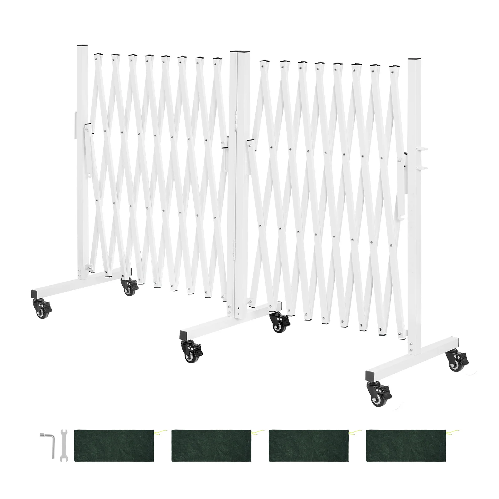 Double Expandable Barricades, 18FT Expandable Safety Barrier, 0-180° Rotatable Mobile Barricade with Locking Casters, Portable Folding Security Gate Traffic Fence for Patio Garden Stairway