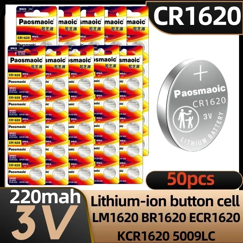 cr 1620 50pcs 3V Lithium battery LM1620 BR1620 ECR1620 KCR1620 CR1620 5009LC Button Cell For Toys,watch,Small Instruments