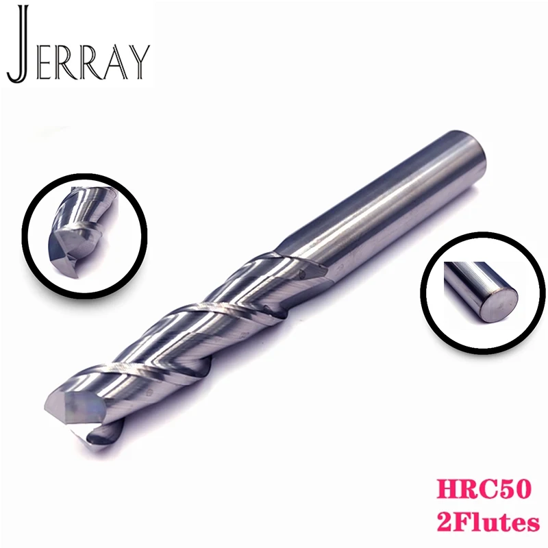 HRC50 2 penggiling ujung datar seruling untuk alat penggilingan CNC aluminium mata rute Spiral mesin baja Tungsten Aloi