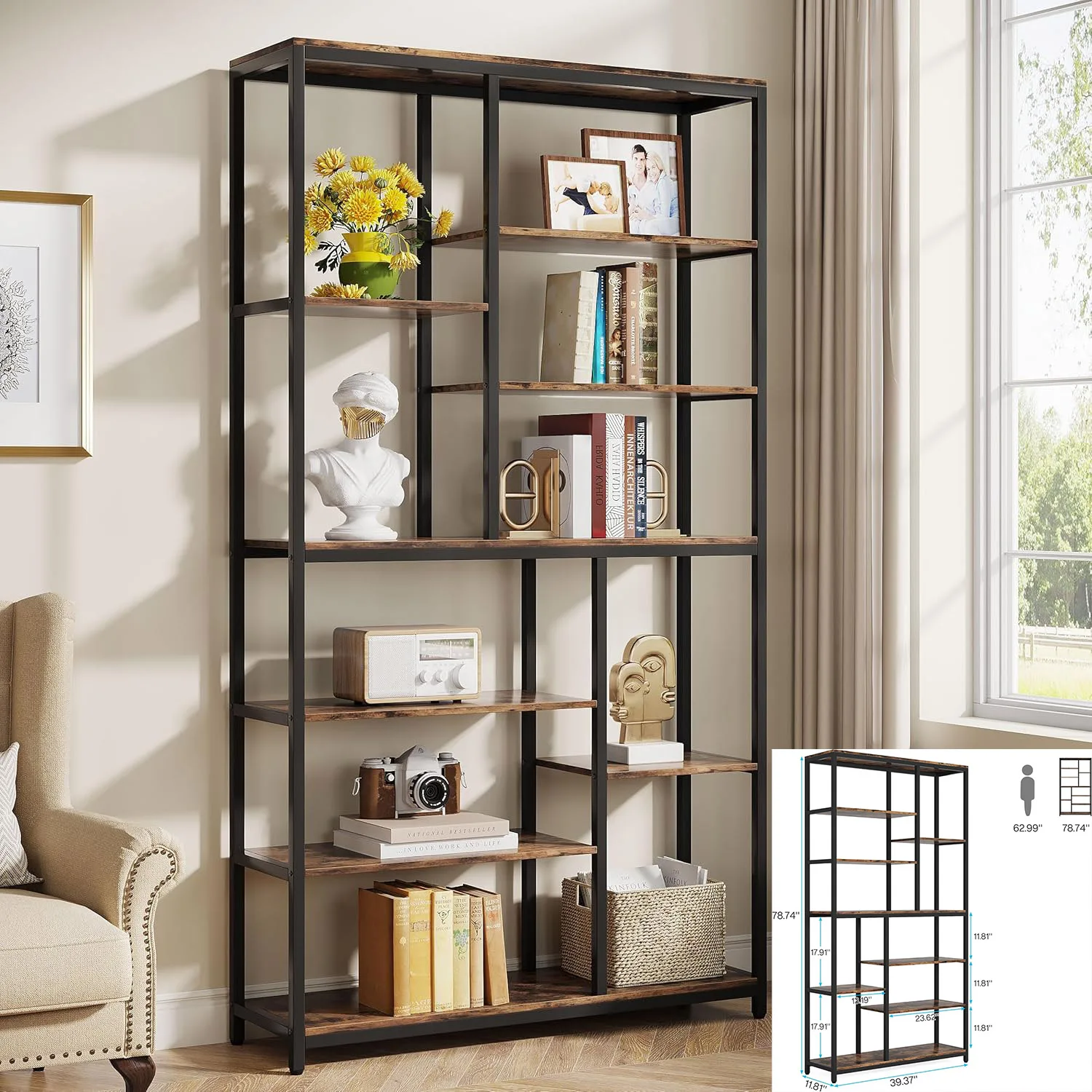 Boekenplank, industriële 5-laags Etagere boekenkast, 70,8 inch hoge boekenplank, boekenplank display tack rekken
