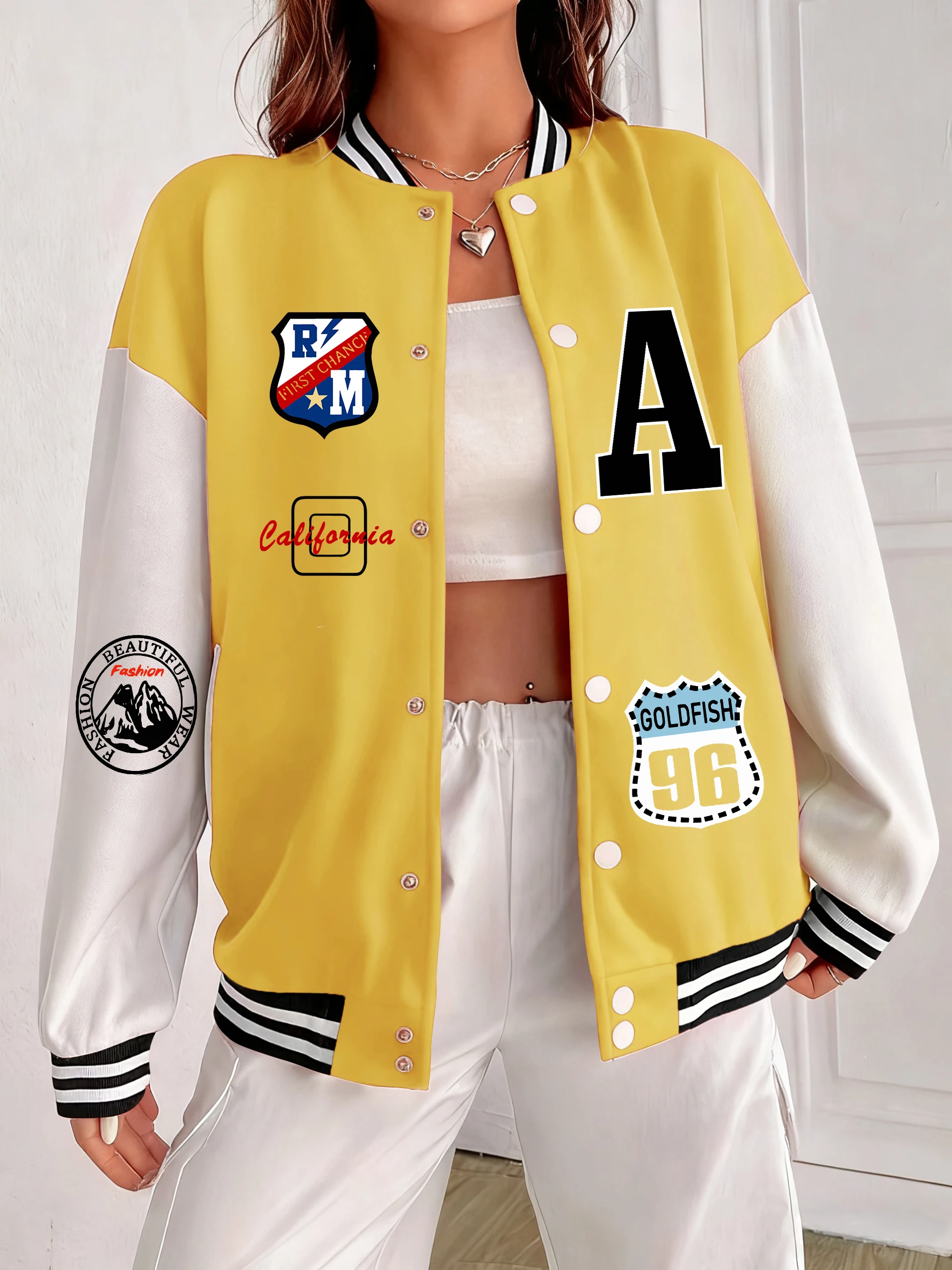 

Женская бейсбольная куртка с принтом Roma First Change, спортивное хлопковое пальто, универсальная красочная спортивная одежда на пуговицах, одежда оверсайз