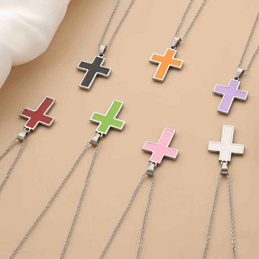 

New Handmade Adhesive Drop Pendant Christian Titanium Steel Cross Necklace Classic Fashion Collar Chain