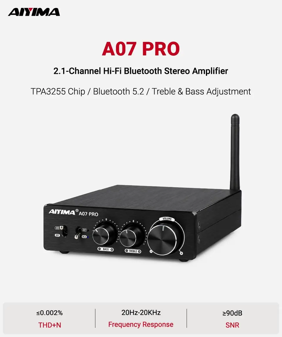 AIYIMA A07 PRO Bluetooth Verstärker TPA3255 QCC304X Stereo 2,0 Kanal 300Wx2 Power Digital Verstärker RCA APT-X Home Sound AMP – Detail 3