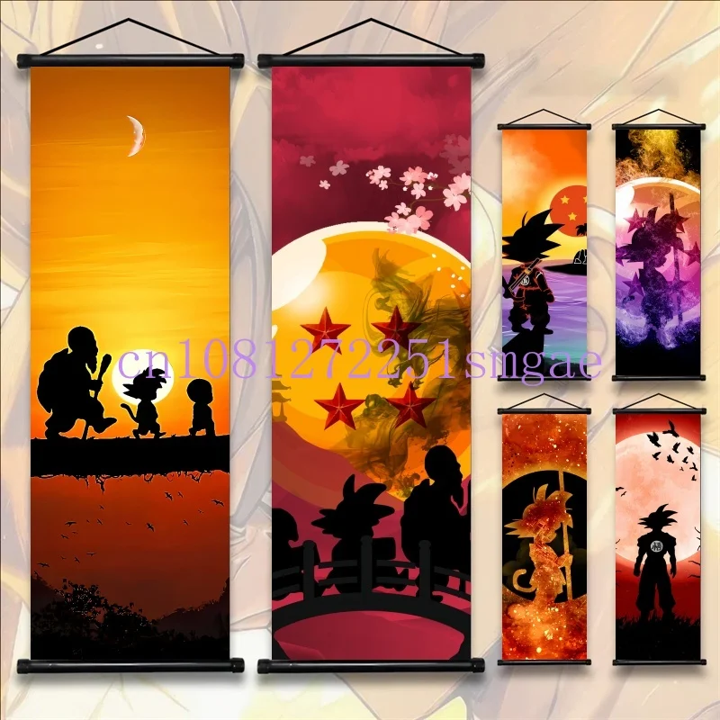 Japanese Anime Cartoon Dragon Ball Scrolls Painting Z Goku Poster Print Mural Pictures Wall Art Living Room Home Decoration Gift