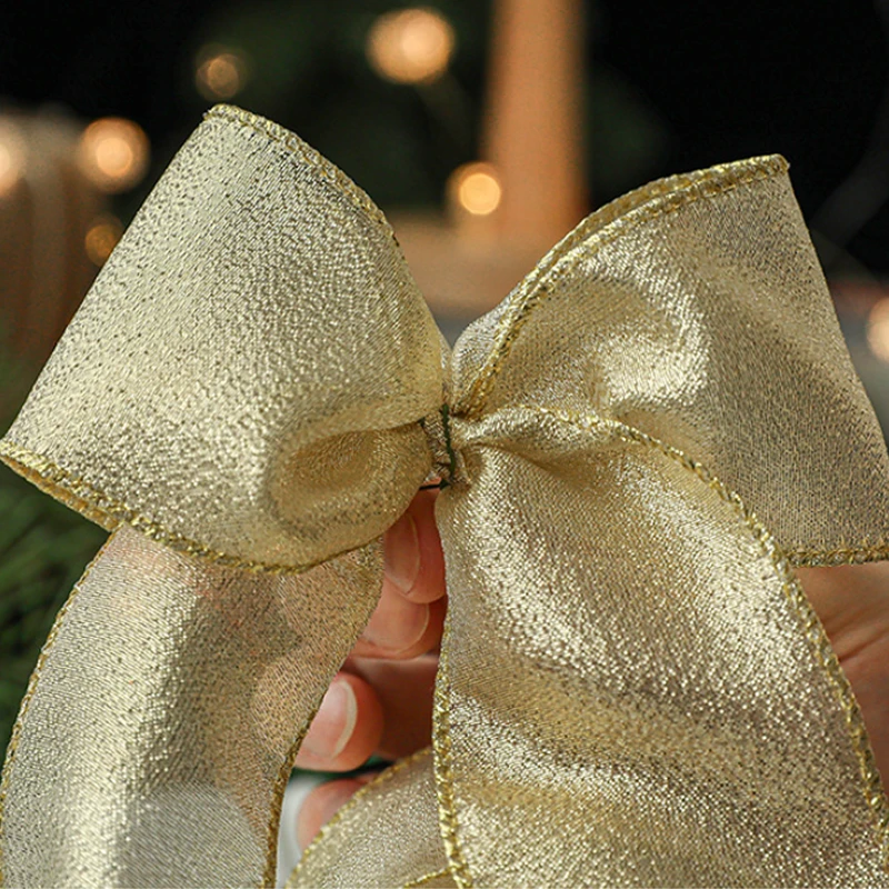 2m 2025 Christmas Ribbon Golden Silver Champagne Polyester Gliter Ribbon DIY Xmas Tree Bow Gifts Packing Navidad Home Decoration