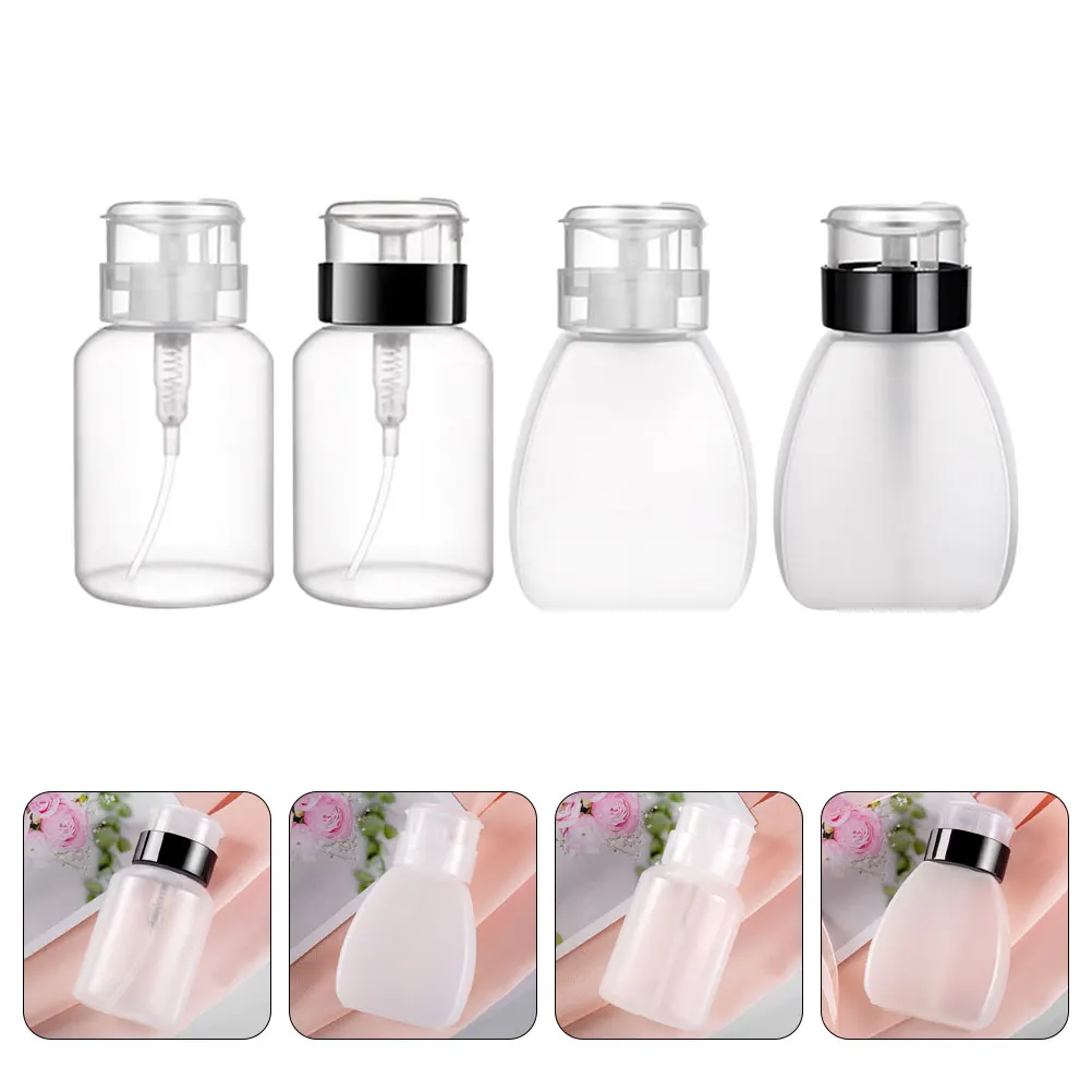 4Pcs Nail Polish Remover Bottles Empty Press Pump Manicure Portable Liquid Dispensers Refillable Plastic Containers