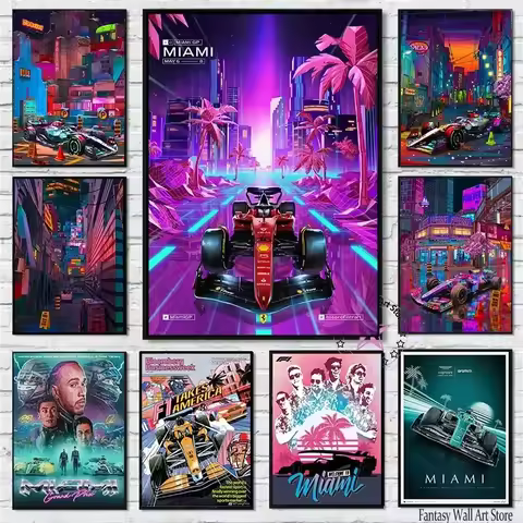 2025 Miami F1 McLaren Neon Car Canvas Painting Poster - Graffiti Racing Wall Art for Bar &amp; Room Home Decor - Unique Gift Idea