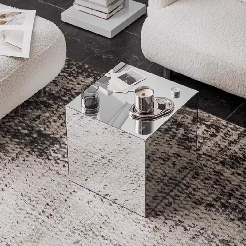 Mirror acrylic square coffee table side table simple light luxury bedside table art decoration ornament photography shooting pro
