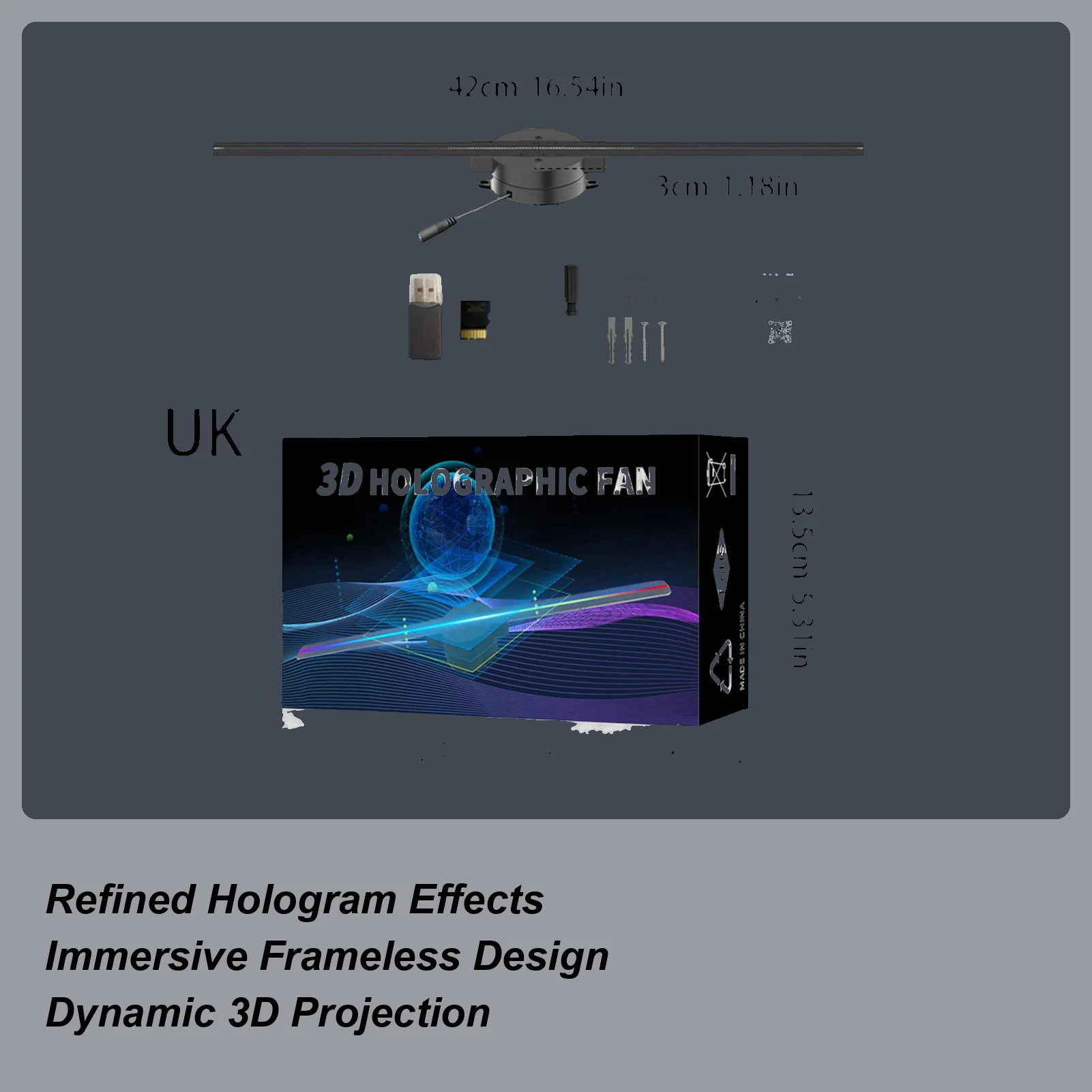 Projetor de holograma 3D com resolução 2000X224 Projeção holográfica 3D Ventilador de exibição de controle remoto de 16,5 polegadas para imagem de Natal