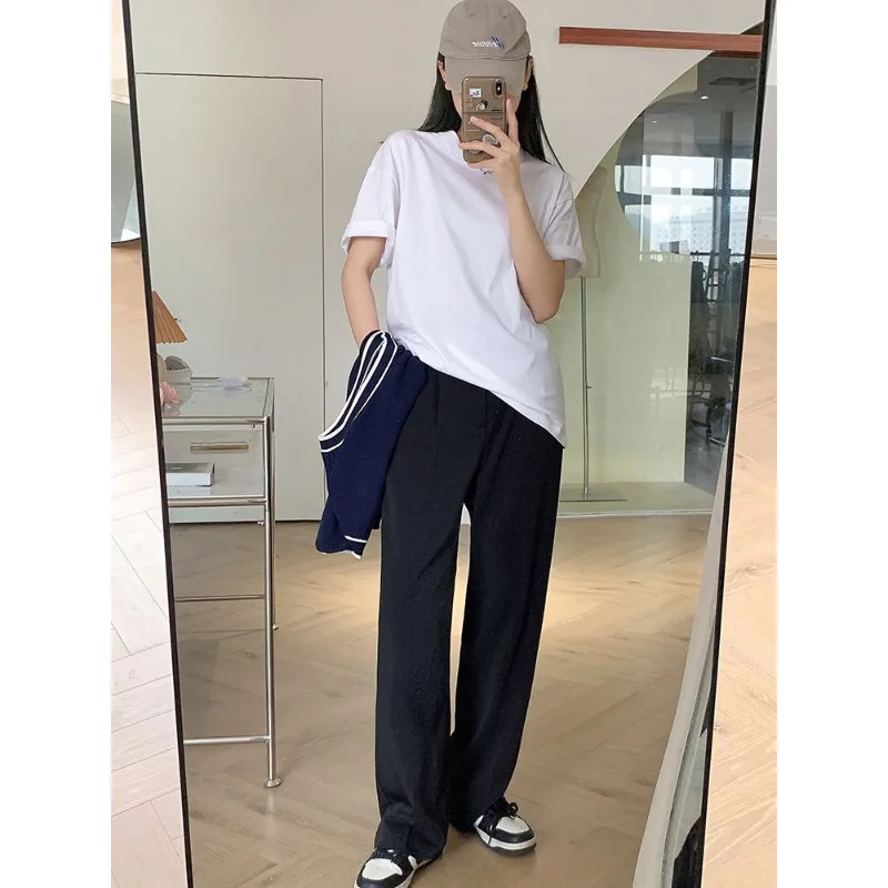 Women Loose Short Sleeved T-shirt Pure Cotton Black and White Monochromatic Base Half Sleeved Oversized Top Spring Summer New
