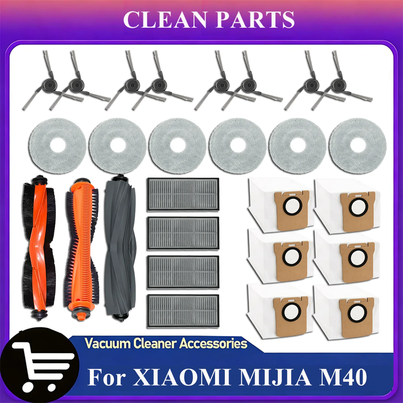 Zubehör für XIAOMI MIJIA M40 D110CN Roboterstaubsauger, Ersatzteile, Hauptbürste, Seitenbürste, HEPA-Filter, Wischtuch, Staubbeutel