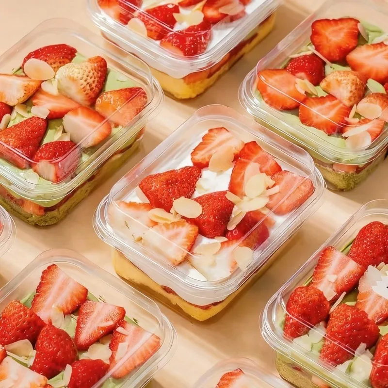 Caja de pastel transparente rectangular, caja de pastel de postre desechable para fiesta, boda, Navidad, Mousse, embalaje de tiramisú, 5/10/20/30 Uds.