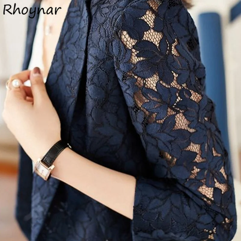 Blazers Women Summer New Elegant All-match Single Button Leisure Comfortable Ulzzang Trendy Lace M-6XL Clothing Solid Hot Sale