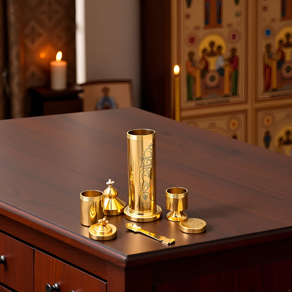 HTISOK Neue Dongzheng-Lampe, religiöse Öllampe, Zinklegierung, Dongzheng-Kreuz-Design, Metallbecher für Weihwasser, geeignet für den Familiengebet. – Detail 5