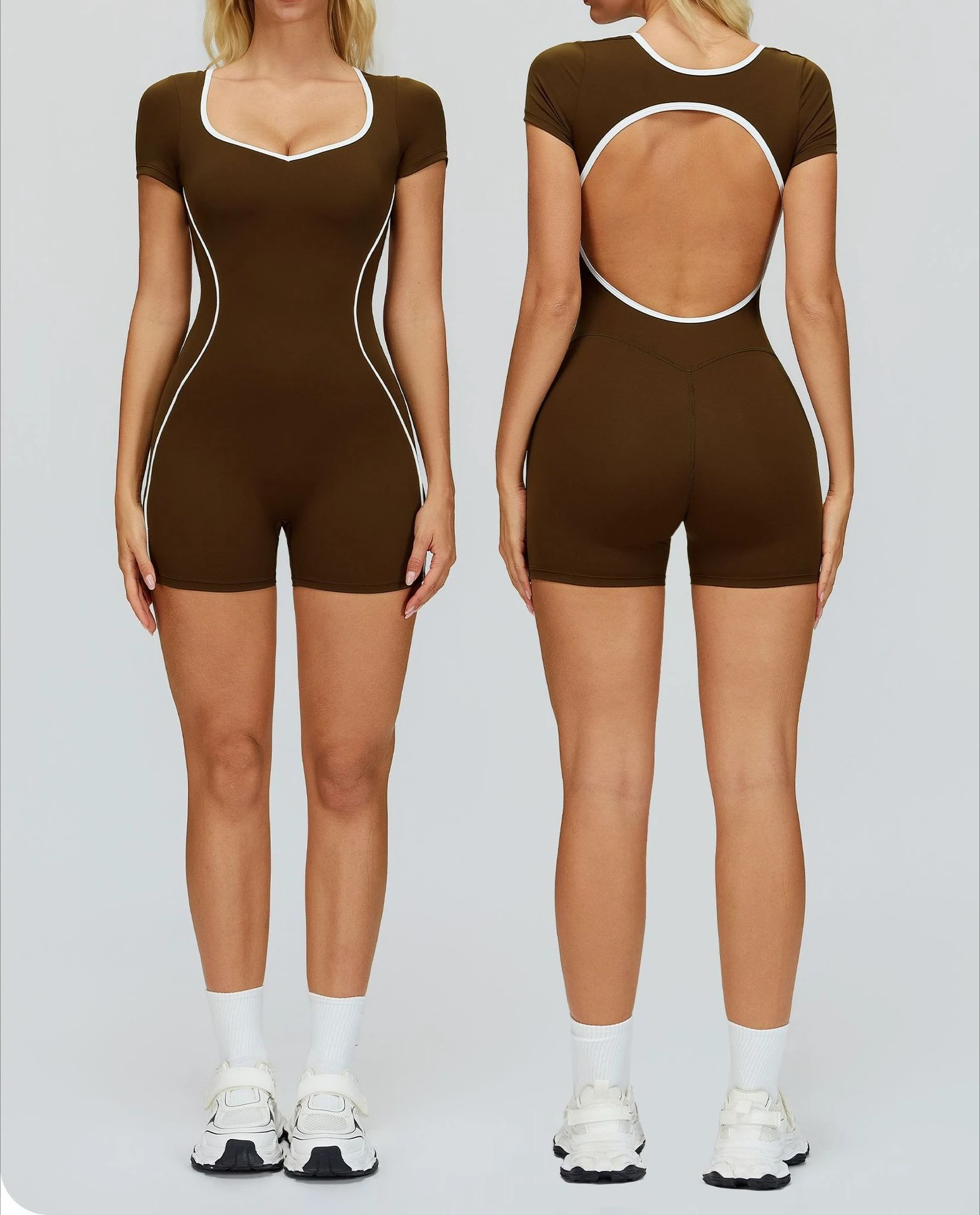 بدلة قفز نسائية ضيقة للياقة البدنية مع تفاصيل وسادة صدر خلفية جميلة مجوفة #3