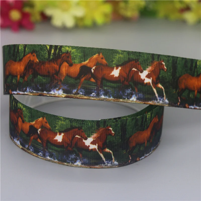 DUWES 50yards Horse Printed Grosgrain Ribbon Accessories Material Headwear Decoration DIY Sewing Craft D2119