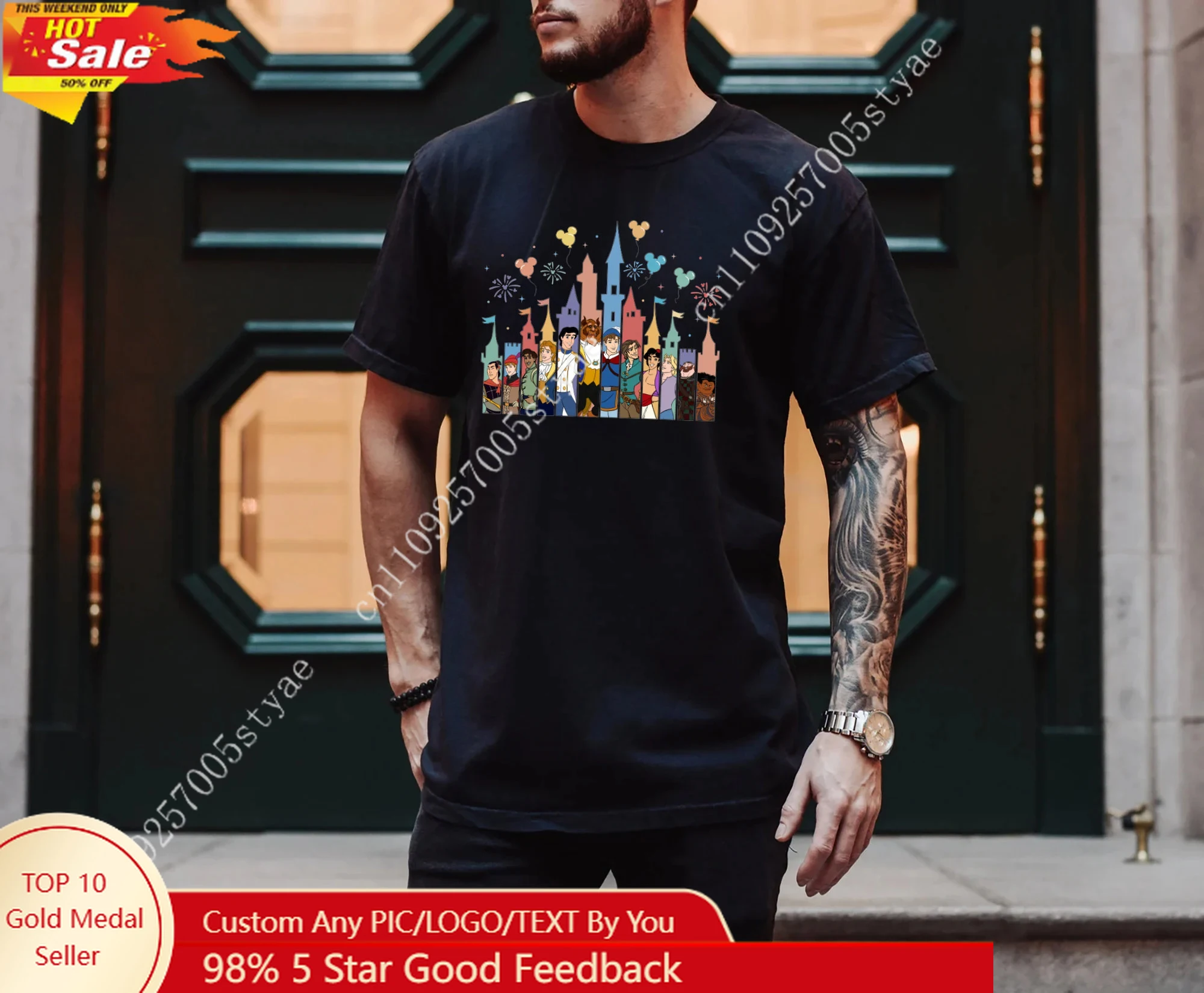 

Футболка Disney Prince Castle Dad, футболка Disney Vacation Boy Tops Castle, мужская футболка Prince Trip, мужская одежда, Y2K, комплект для родителей и детей