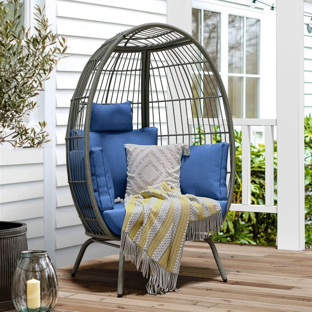 

Egg Chair Outdoor Patio Wicker Oversized Lounger w/ Cushions