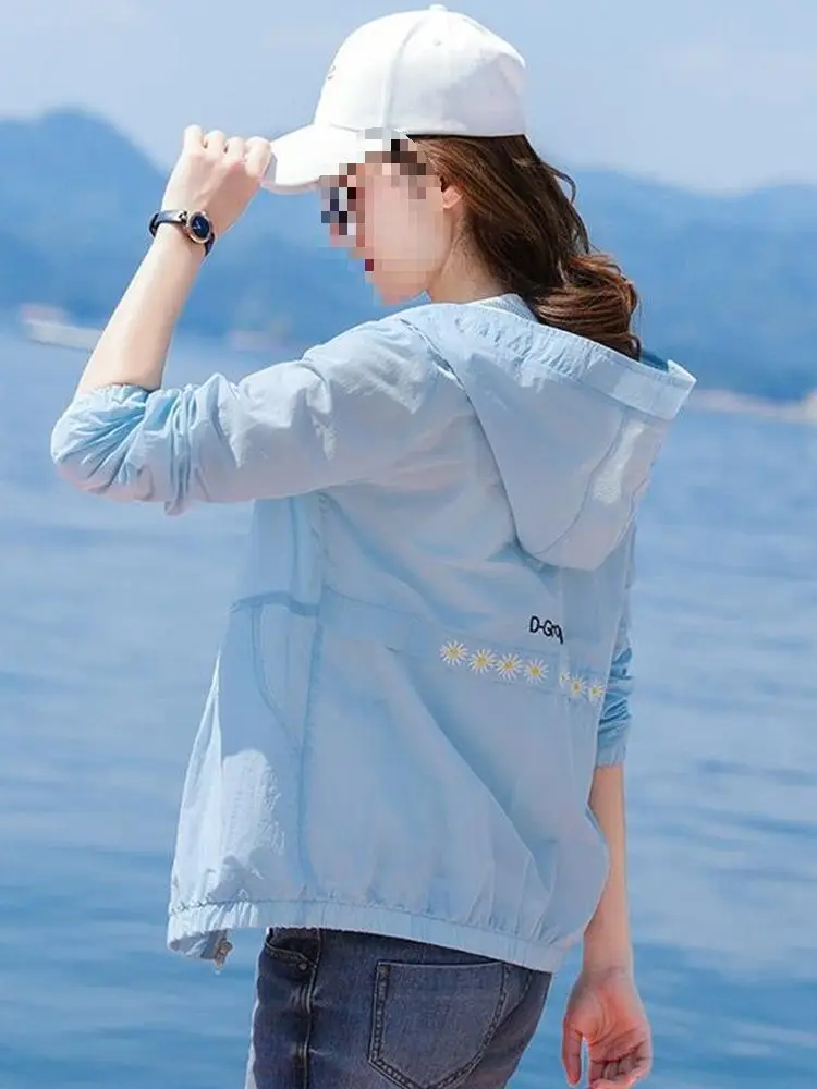 

Female Thin Style Breathable Long Sleeved Sunscreen Clothing Women Summer Coat New Hooded Loose Fit Sunscreen Clothing Tops