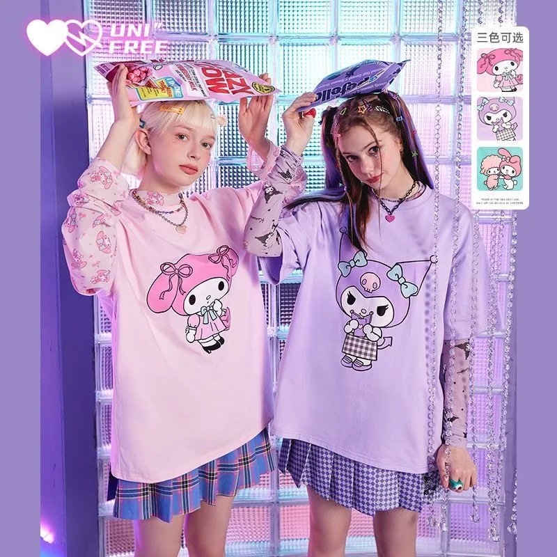 

Summer Cotton Melody Short Sleeve T-shirt Girl Cute Cartoon Sanrio Kuromi Fashion Aesthetic Loose and Versatile Top Short Sleeve