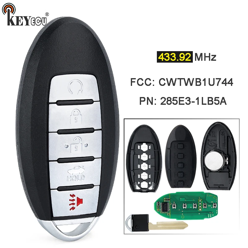 

KEYECU 433.92MHz FCC ID: CWTWB1U744 Keykess Remote Key Fob 5 Button for Nissan Armada Patrol for Infiniti JX35 QX80 2013-2020