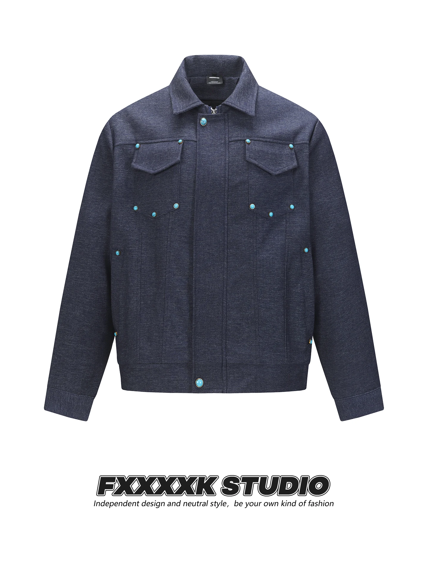 

Оригинальная джинсовая куртка FXK в стиле ретро, американская, с бирюзовыми пуговицами, двойными карманами, Cleanfit, верхняя одежда для мужчин, весна-осень