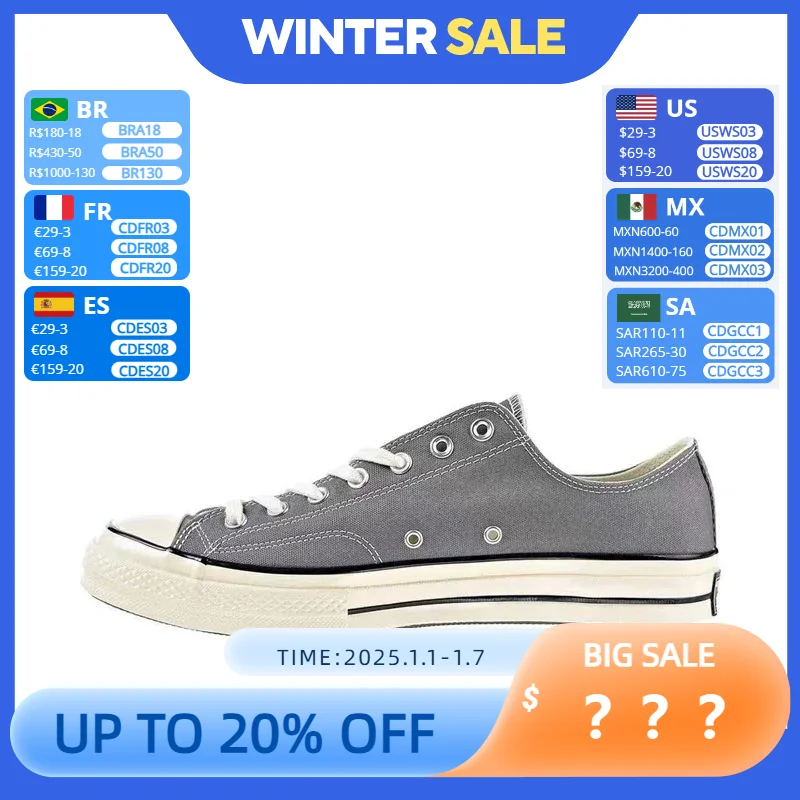 Converse 1970s All Star Men and Women Skateboarding Shoes Low-top Outdoor Breathable Lightweight Vintage Sneaker Grey