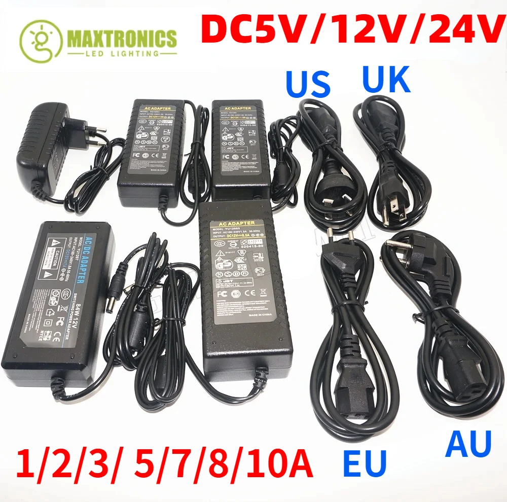 NEW DC5V/12V/24V LED Power Supply Adapter 1A 2A 3A 5A 7A 8A 10A UK US EU AU Plug For Led Strip Lamp LED Lighting Power Driver