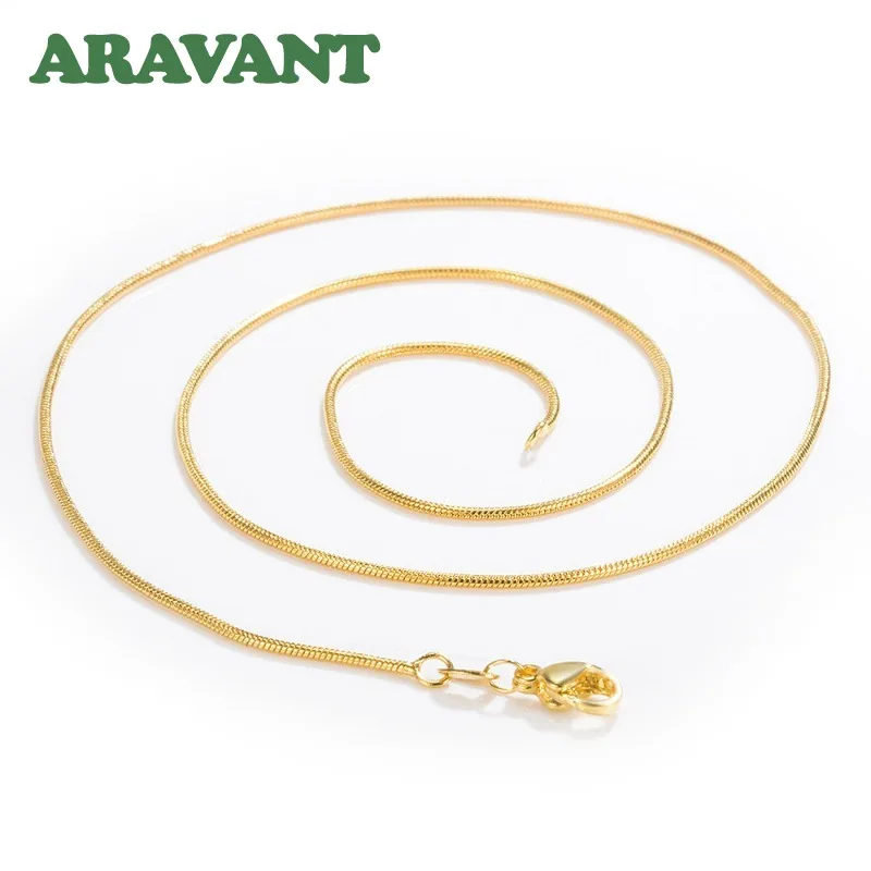 ARAVANT 925 Silver 18K Gold 3MM Round Snake Chains Necklace For Women Fashion Jewelry