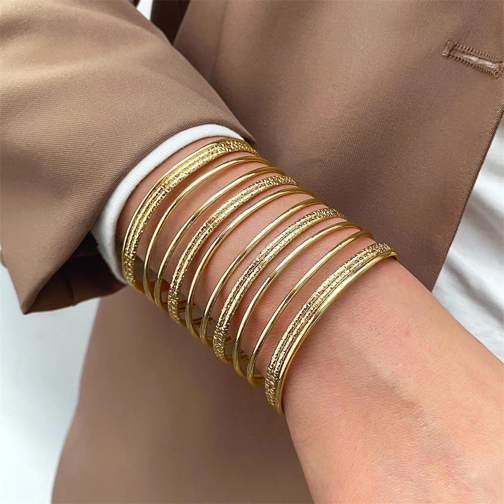 FNIO Fashion Gold Color Lover Open Bracelets&Bangles for Women Classics Images Carved Charming CZ Cuff Bracelet Luxury Jewellery