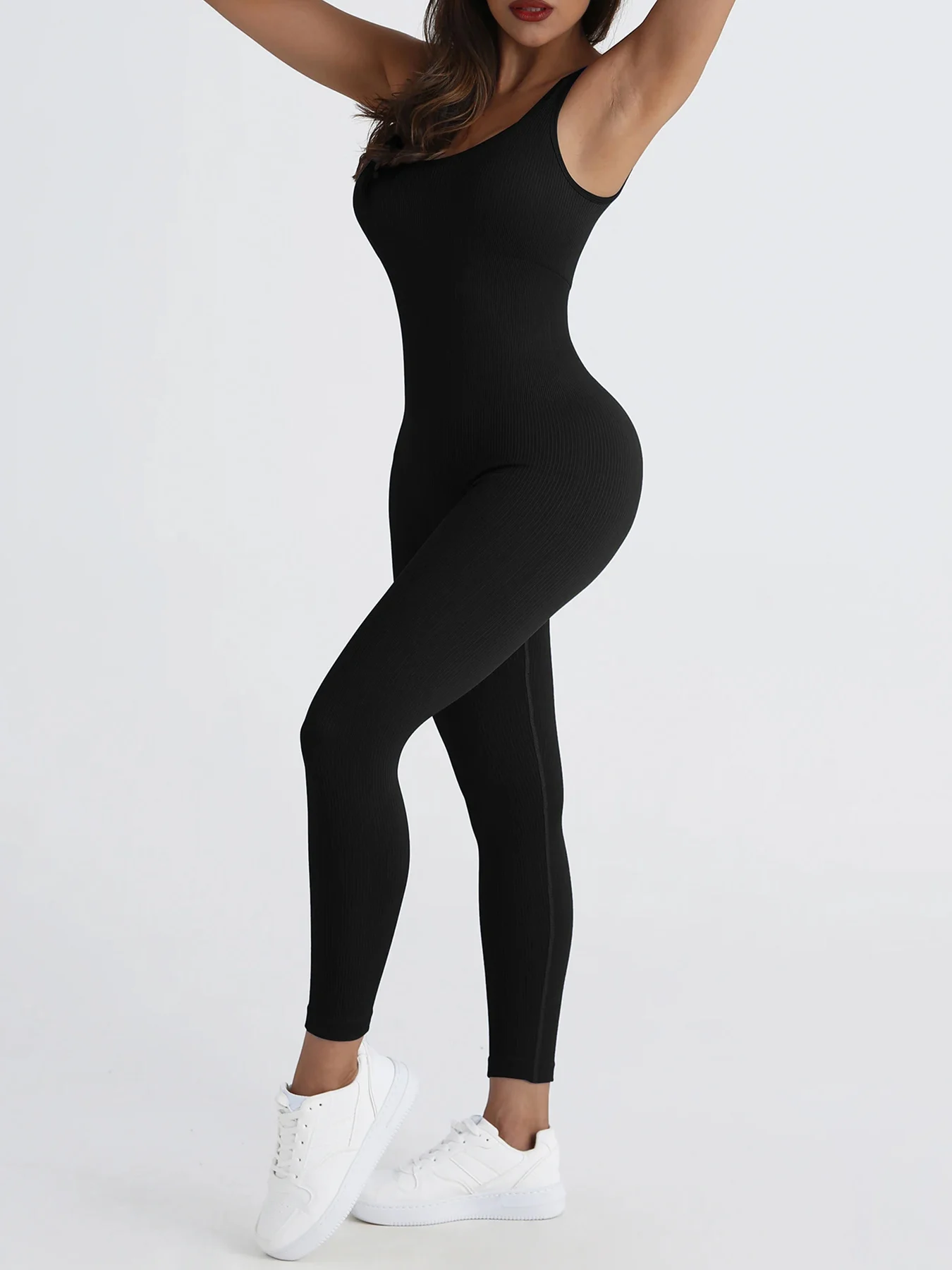 CZGUKEWomen Ribbed Seamless One Piece Yoga Jumpsuit  Sleeveless Tummy Control Butt Lifting High Stretch Workout BodysuitJumpsuit