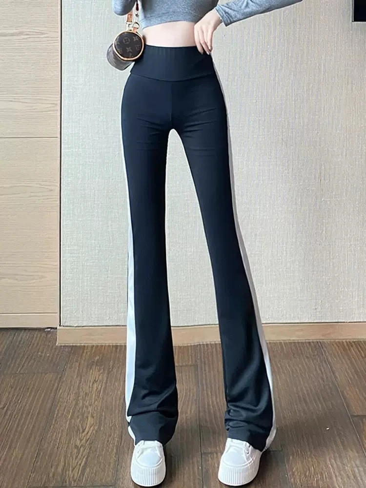 Pantalones acampanados a rayas De cintura alta para Mujer, pantalón Sexy, informal, ajustado, elástico, De pierna ancha, corte De bota