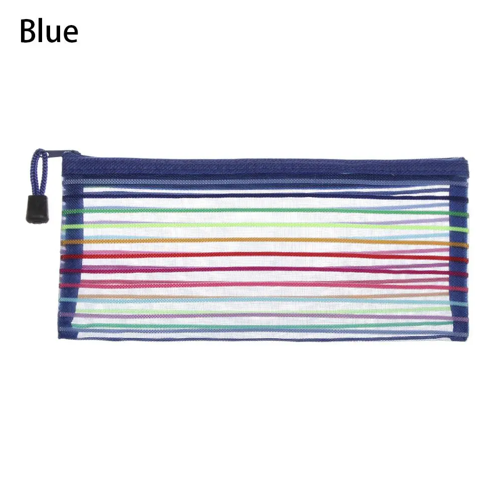 1pc Coin Purse Fashion Nylon Cosmetic Rainbow Color Makeup Zipper Pencil Case Grid Mesh Pen Bag Cosmetic Storage