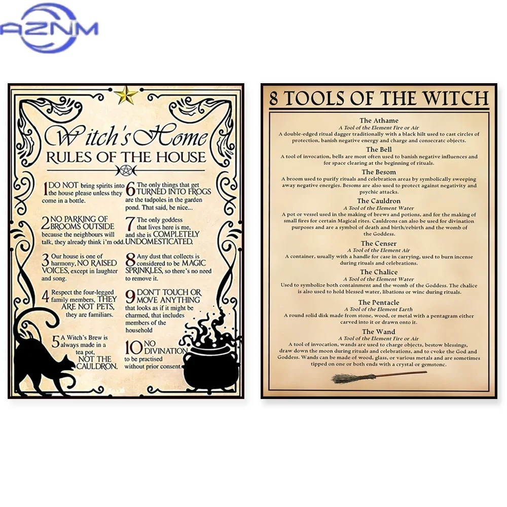 Witch rules poster, runes, fruit and vegetable magic, witchcraft knowledge moon magic, triple goddess knowledge witch poster